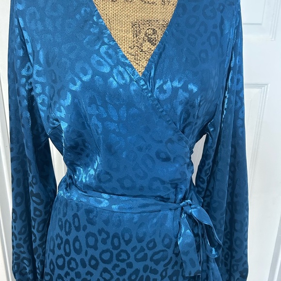 Chic Long Sleeve Blue Leopard Dress - Picture 3 of 8